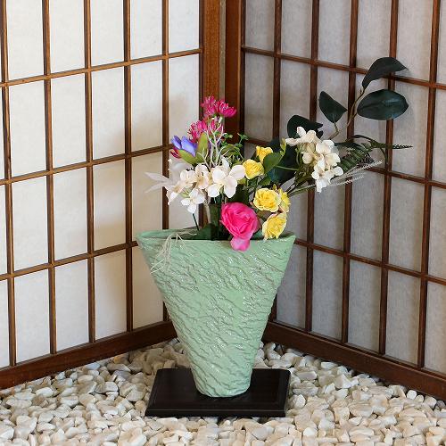信楽焼 花器 ホワイトグリーン 叩き 立花 陶器 花瓶 生け花 和風 華道