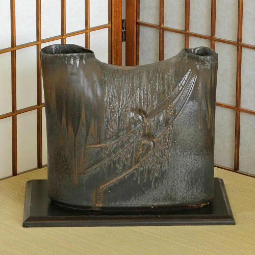 信楽焼 花器 金彩 櫛目 彫り 在庫数限り 陶器 花瓶 生け花 和風 華道