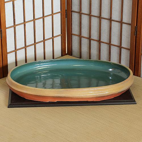 アウトレット 信楽焼 水盤 中青磁 小判 19号 池坊 生け花 和風 洋風