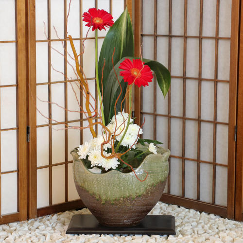 信楽焼 花瓶 花器 華道 池坊 嵯峨御流 ビードロ 口広 陶器 生け花 和風
