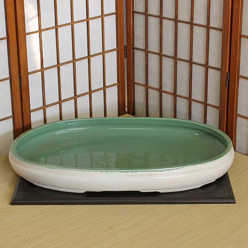 アウトレット 信楽焼 水盤 白 中青磁 小判 21号 池坊 生け花 和風 洋風