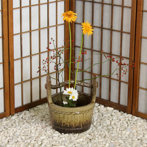 信楽焼 花瓶 花器 華道 池坊 嵯峨御流 緋色 ビードロ 手桶 スカーレット 陶器 生け花 和風 生花用 フラワーベース 信楽焼き 手作 在庫数限り  あすつく : skaki0067 : 夢源陶房 - 通販 - Yahoo!ショッピング