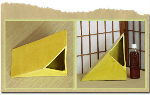 信楽焼 花瓶 花器 華道 池坊 嵯峨御流 黄釉 三角 掛分け 陶器 生け花