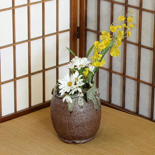 信楽焼 一輪挿し 南蛮 角 つるべ 小さい 花瓶 陶器 おしゃれ 花入