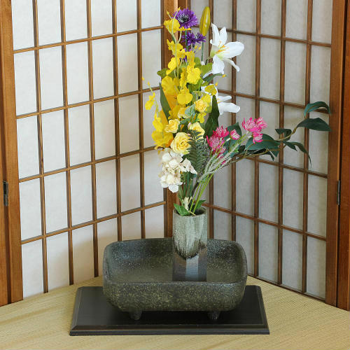 信楽焼 花器 窯肌 正方 コンポート 在庫数限り 陶器 花瓶 生け花 和風