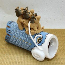 信楽焼 鯉のぼり青 特大 おしゃれ 5月人形 置物 端午の節句 五月