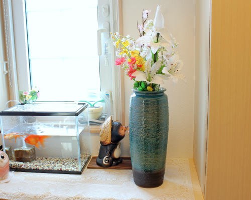 信楽焼花瓶 信楽焼 花瓶 青ガラス 10号 おしゃれ 一輪挿し 花入 陶器 花びん 花器