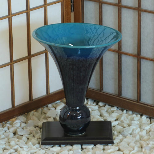 信楽焼 花器 黒 青 ガラス 流し 球 立花 陶器 花瓶 生け花 和風 華道