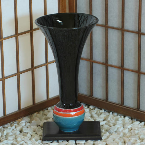 池坊　立花　黒と紫のグラデーション花瓶 信楽焼 花器 黒 グラデーション 球 長 立花 陶器 花瓶 生け花 和風