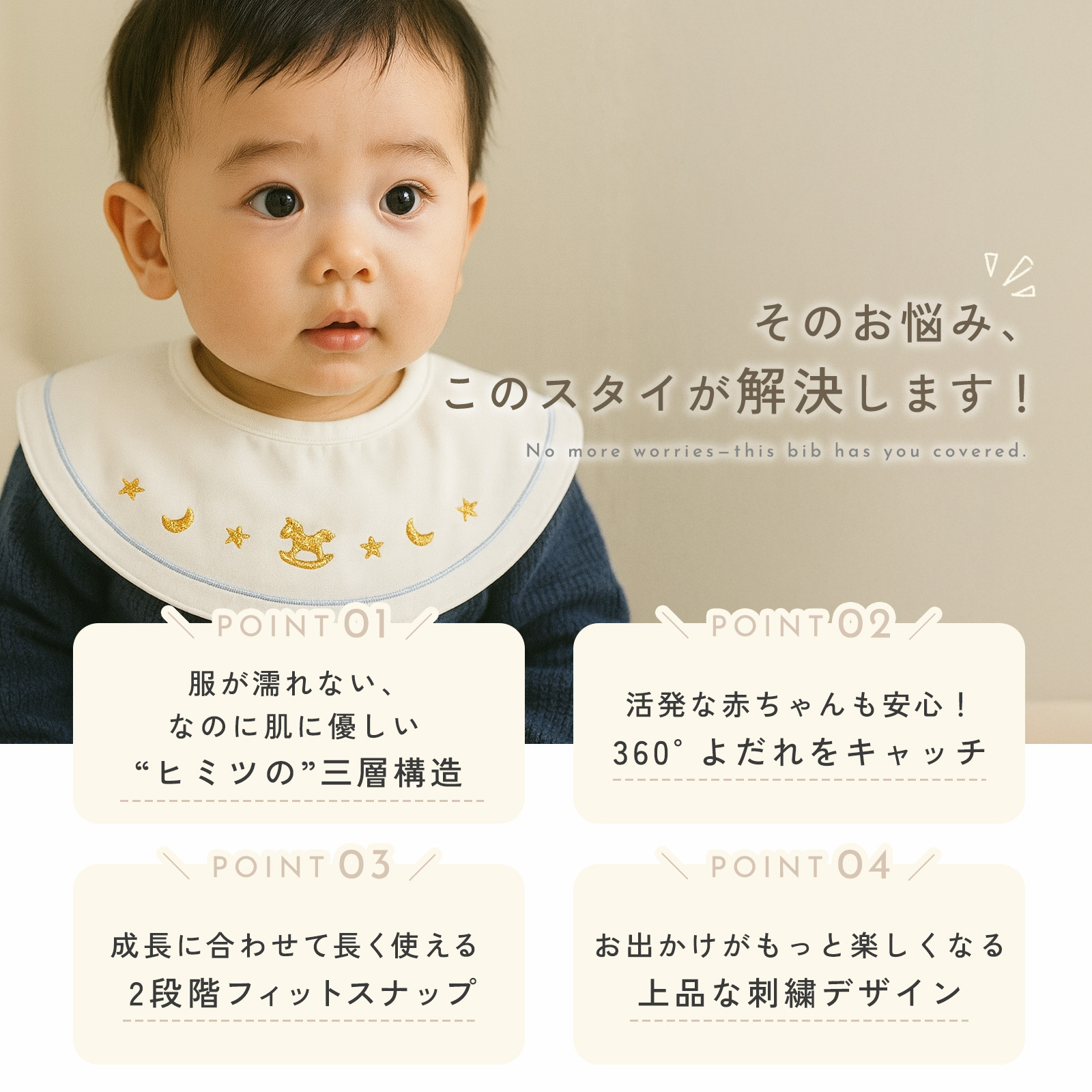 ベビー スタイ よだれかけ 360度回転 3枚セット ビブ お食い初め 新生児 赤ちゃん 離乳食 エプロン 防水 綿100% コットン 可愛い 関連画像2