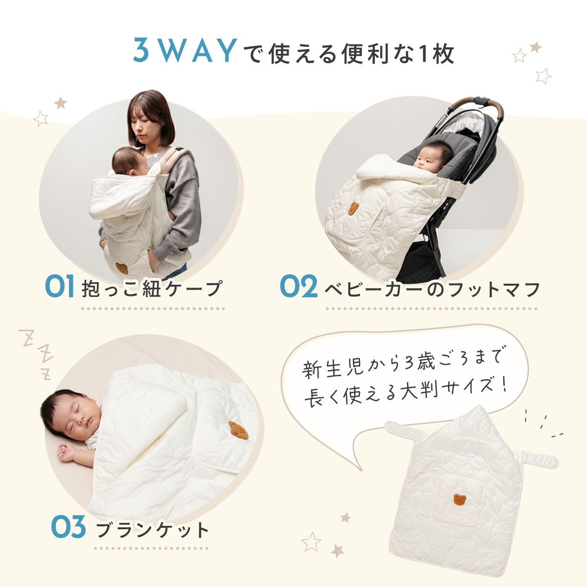 抱っこ紐 防寒ケープ 3WAY ベビーカー対応...の詳細画像2
