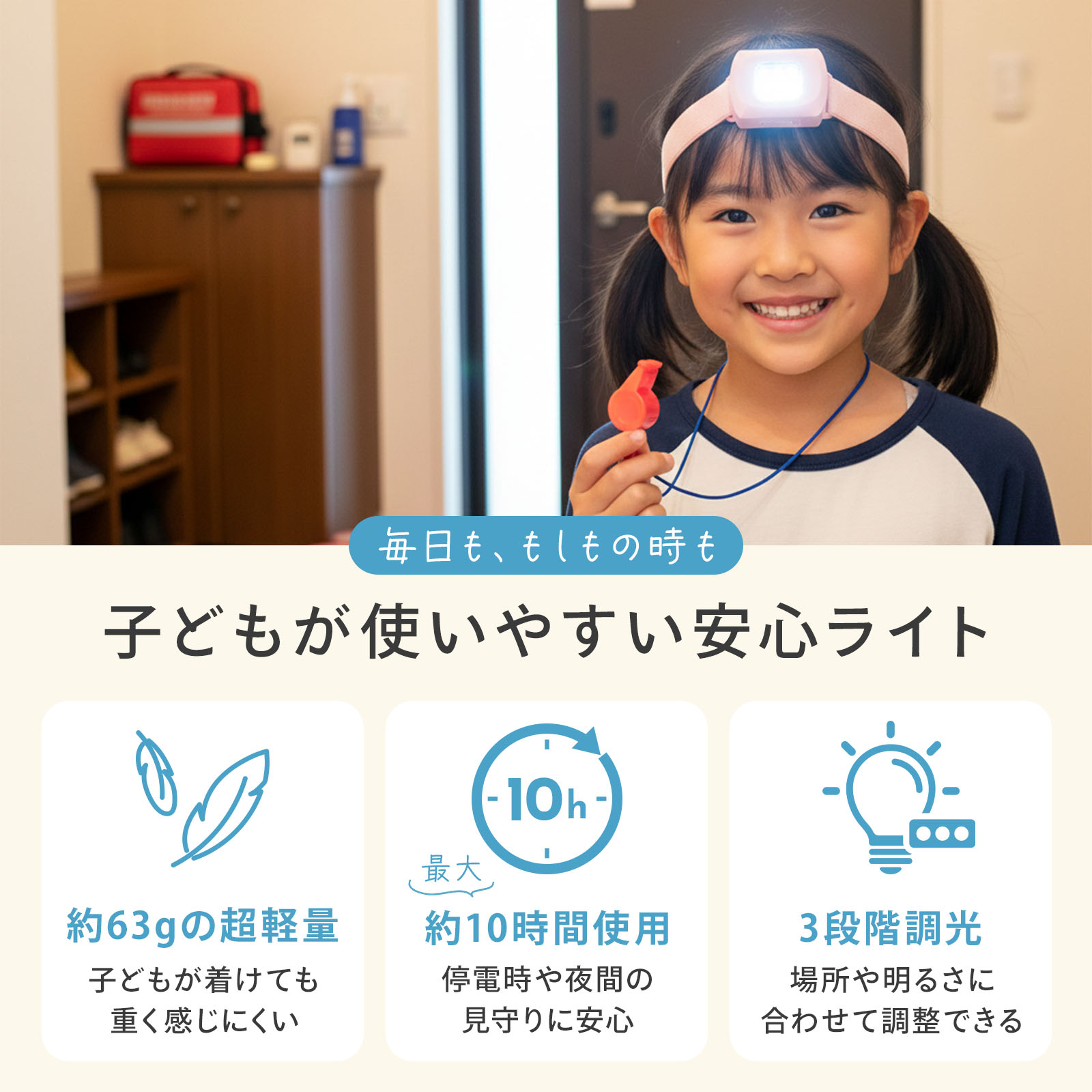 LEDヘッドライト 防災用 充電式 軽量63g マグネット付き 生活防水