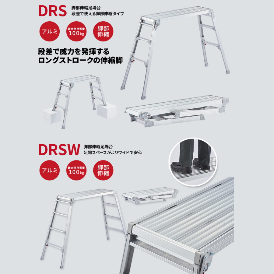 長谷川工業 脚部伸縮天板幅広足場台 DRSW-1000c 17679 Amazon | 長谷川工業(Hasegawa) 脚部伸縮天板幅広足場台 DRSW-1000c