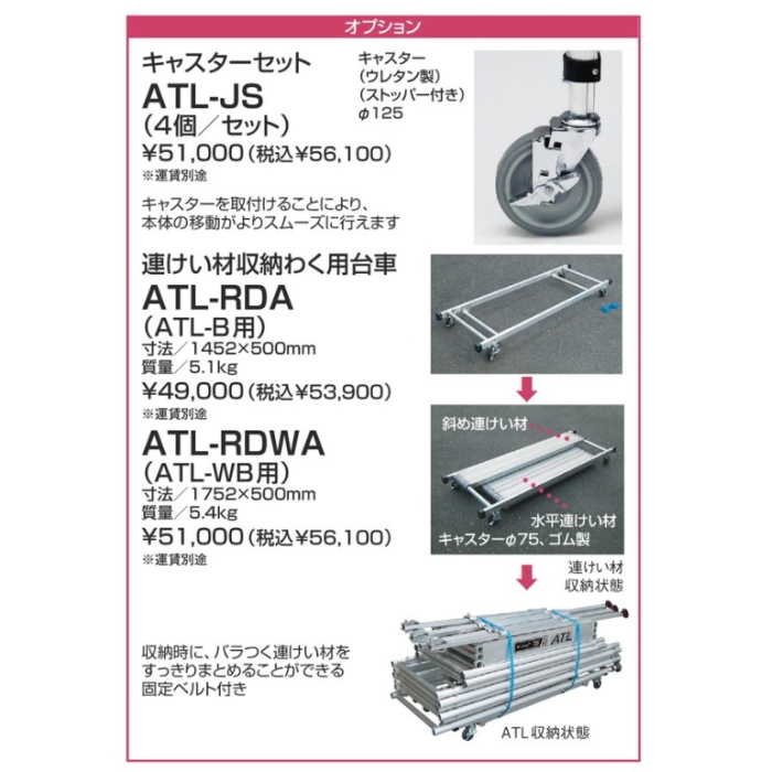 ピカ 高所作業台 キャスターセット ATL-3B + ATL-JS パイプ製足場 スタンダード 3段 ハッスルタワー Pica