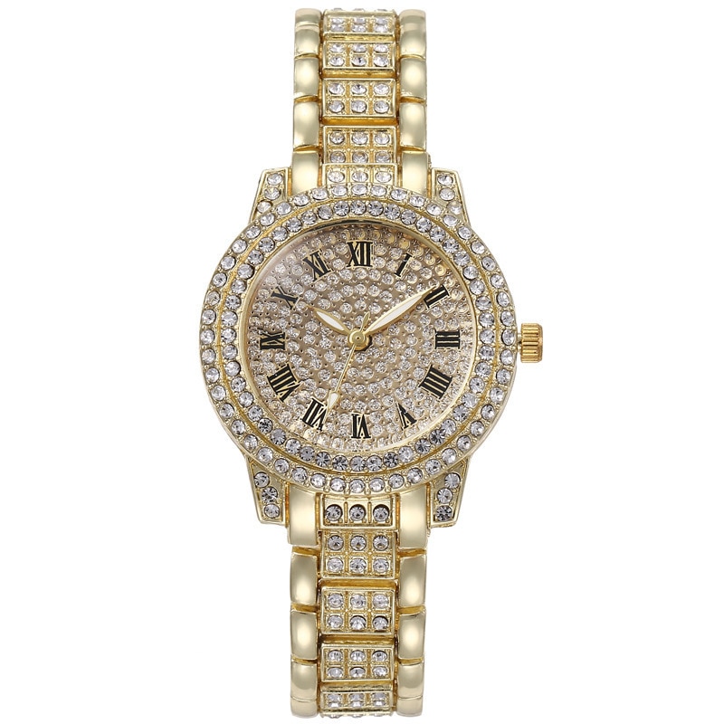 女性のための高級ダイヤモンドスチールブレスレット、女性の腕時計、クォーツ、ピンクゴールド、光沢のあるクリスタル｜mumumu-yh｜03