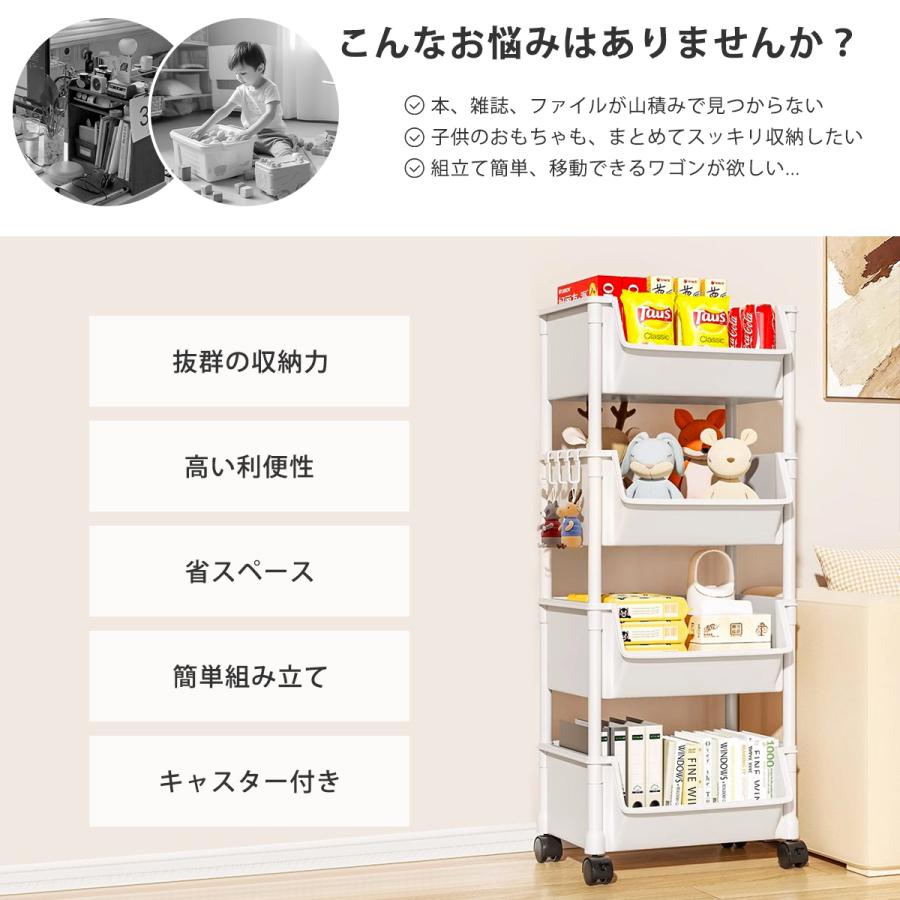 収納ワゴン キャスター付き 2段 3段 4段 スリムワゴン 段数調整可能 大