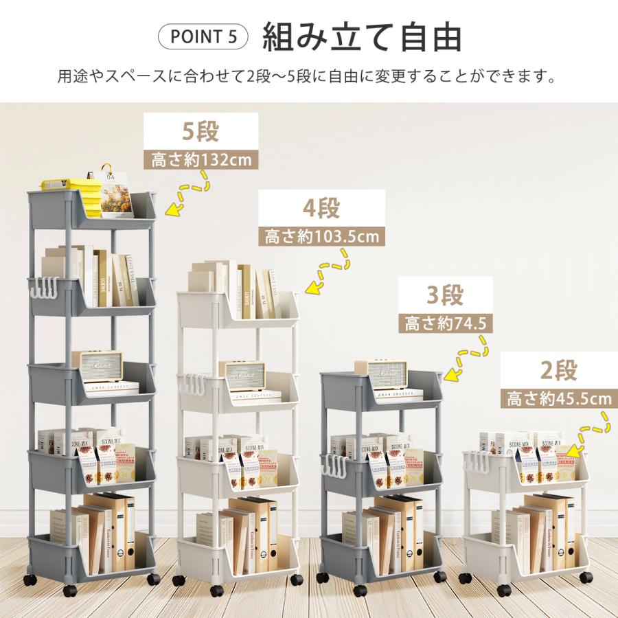 収納ワゴン キャスター付き 2段 3段 4段 スリムワゴン 段数調整可能 大