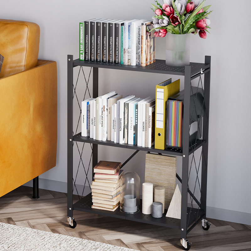 キッチンワゴン キャスター付 折りたたみ 電子レンジ収納 サイドワゴン