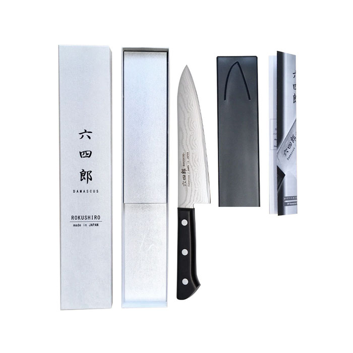 六四郎 37層ダマスカス 牛刀包丁 180mm 両刃 R-DG180 万能包丁 肉、魚