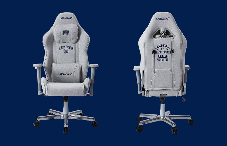 オフィスチェア AKRacing BEAMS DESIGN モデル アメリカンカジュアル カレッジスウェット オリジナルエンブレム カンガルーポケット 刺繍 ゲーミングチェア