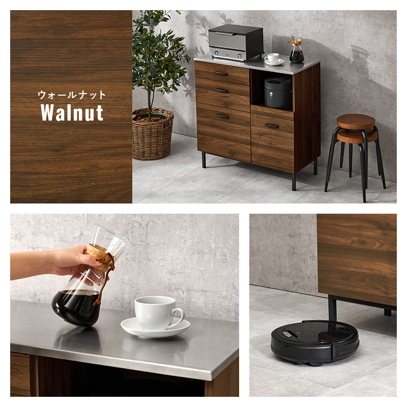 キッチンカウンター 幅85 ステンレス天板 間仕切り キッチンキャビネット キッチンボード カップボード 食器棚 レンジ台 キッチンラック 収納 CKC-7160 q6059