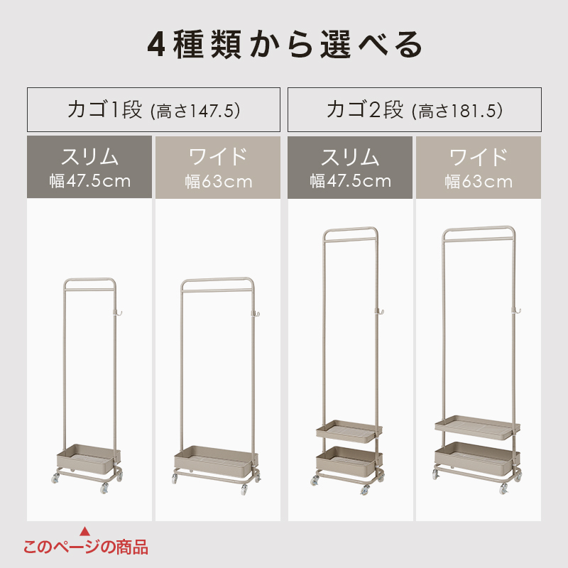 ハンガーラック 幅47.5cm カゴ1段 高さ調節 スリム 頑丈 おしゃれ キャスター スチール 収納 ハンガー ラック フック コンパクト バスケット ワゴン バッグ KHR-3776 q2665 パルミー Palmii スミス Smith