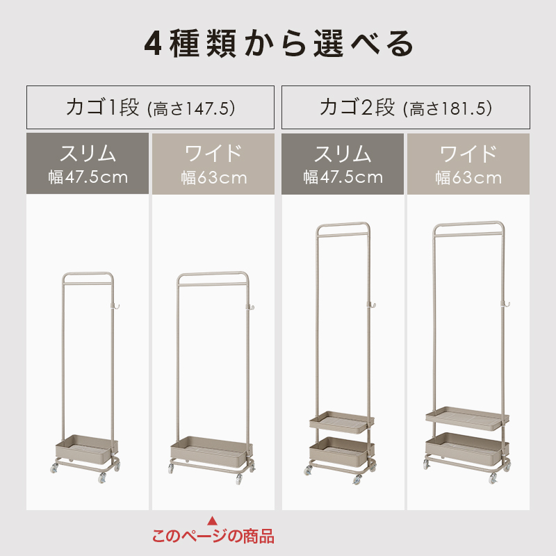ハンガーラック 幅63cm カゴ1段 高さ調節 スリム 頑丈 おしゃれ キャスター スチール 収納 ハンガー ラック フック コンパクト バスケット ワゴン バッグ KHR-3777 q2666 パルミー Palmii