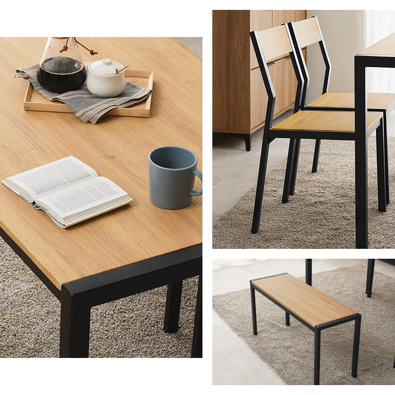 ダイニングテーブルセット 4点セット 110×70 4人用 ベンチ付き 長方形 木目調 アイアン チェア付き コンパクト 省スペース おしゃれ 北欧 LDS-4864 q3753