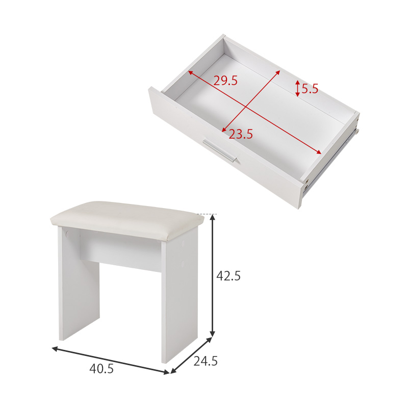 ドレッサー ライト付き 白 鏡台 シンプル コスメ スツール デスク 机 おしゃれ ホワイト 大型ミラー ワンルーム コンパクト スリム MD-5846 q4735 シルカ Silka