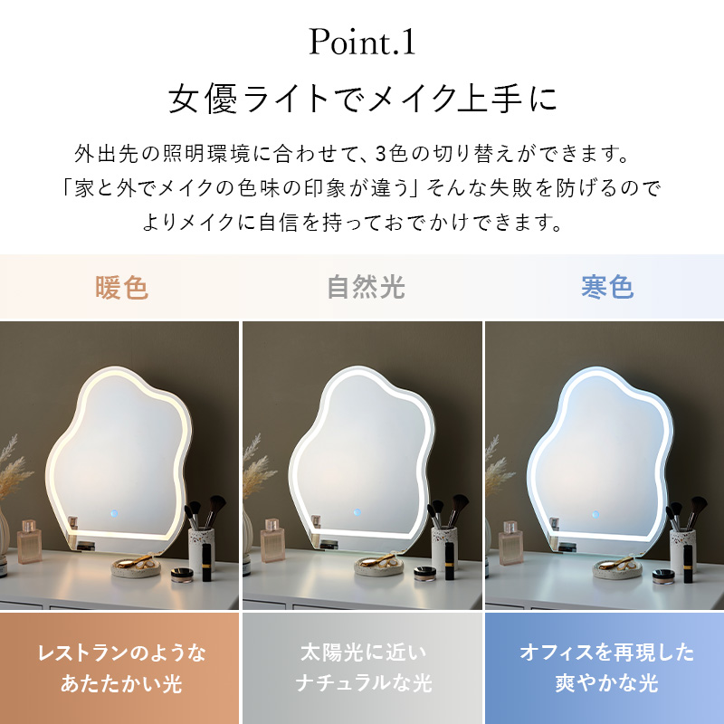 ドレッサー おしゃれ ライト付き 北欧 ドレッサーセット LEDライトミラー ウェーブミラー 韓国 白 韓国インテリア ホワイト 化粧台 スツール付き 女優ライト MD-6738 q5626led