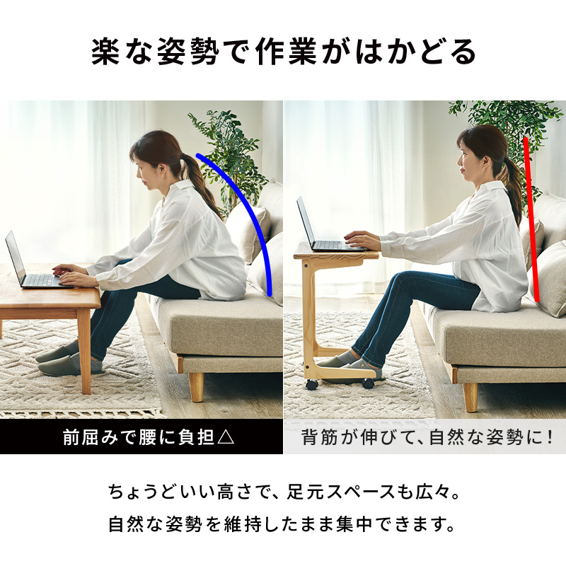 サイドテーブル キャスター付き 木製 ベッド横 北欧 コの字 コンパクト 軽量 パイン材 リビング ソファテーブル ベッドサイドテーブル MT-6197 r6197