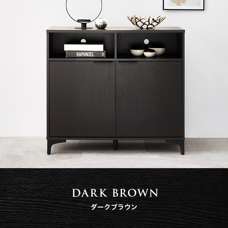 キャビネット 90cm 収納棚 扉付き おしゃれ 棚 ラック 収納 大容量 北欧 アイアン リビングボード 本棚 収納家具 コード穴付 木目調 RCC-1524 q0413 ノアン NOAN