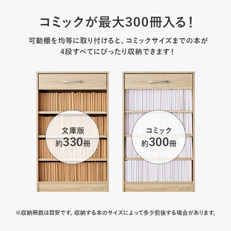 本棚 ブックラック 書棚 収納ラック オープンラック ラック 引出し 1cmピッチ 棚板高さ調整 可動棚 シンプル コミック 文庫 雑誌 大判コミック A4 小物 幅60 RCC-1707