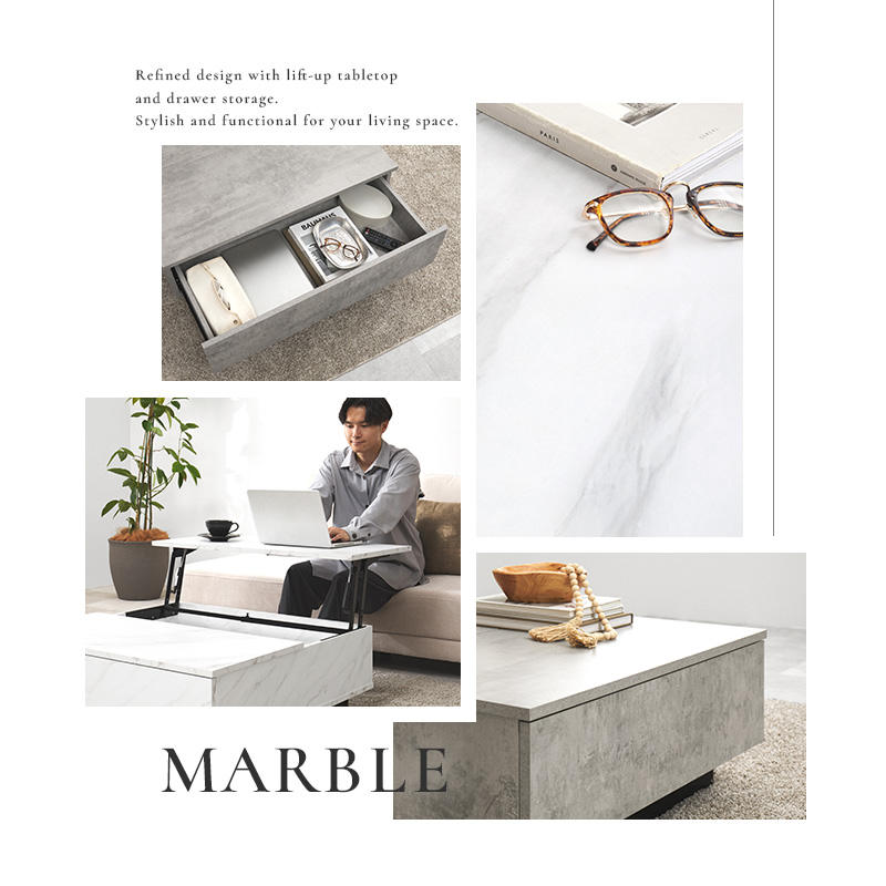 センターテーブル テーブル ローテーブル 昇降テーブル リフトアップ天板 引き出し 幅90 ソファテーブル 正方形 石目調 ストーン柄 引出し 大容量 収納 VKT-7265 q6154