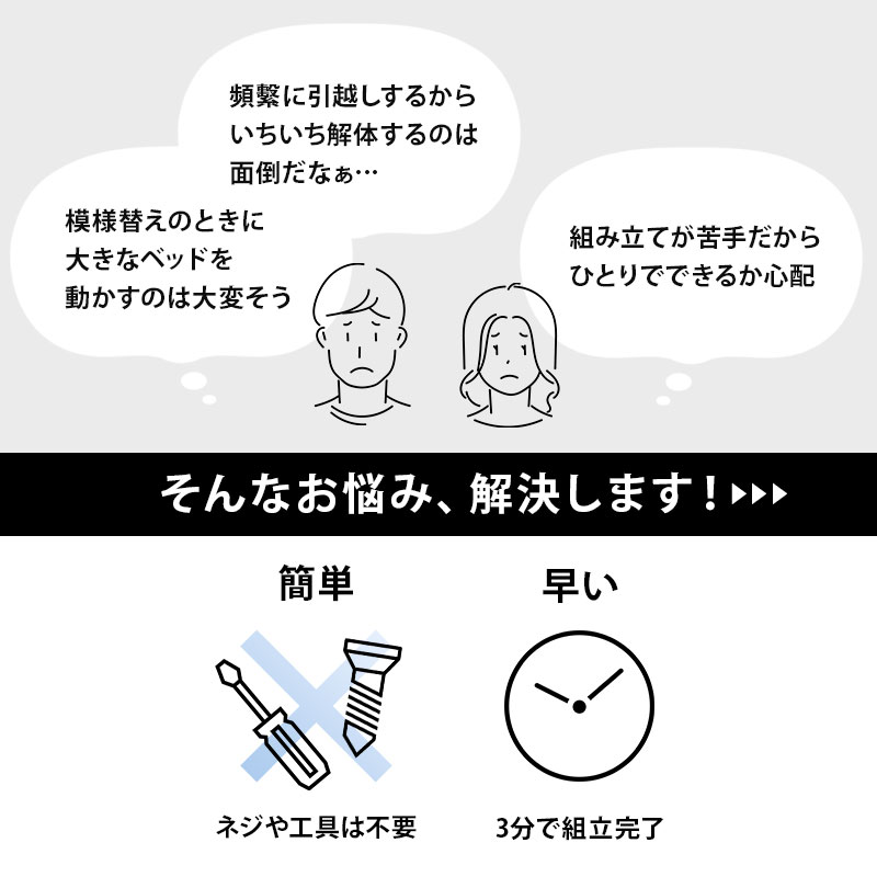 ベッドフレーム ベッド シングル 収納 すのこ 木製 宮付き 頑丈 組立 簡単 工具不要 耐荷重400kg 脚長 ミドル脚 床面高52/57/62cm WB-7713S q6602r ネジレス プレミアム NEJILESS PREMIUM