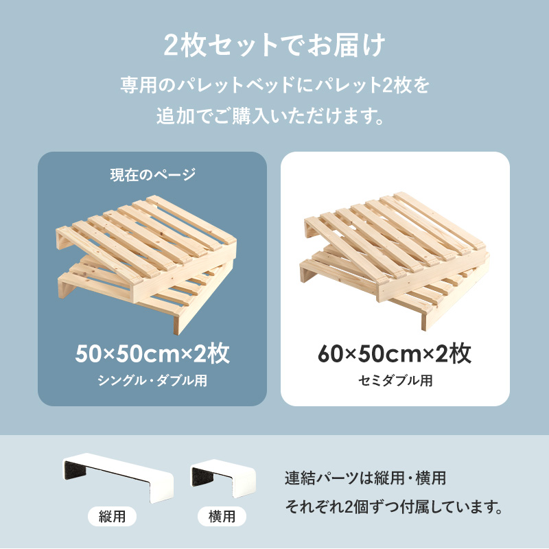 すのこベッド 専用 パレットベッド おしゃれ 追加 2枚 拡張 分割式 パレット 幅50cm プランタースタンド 天然木 単品 WB-7720S2 q6619s2