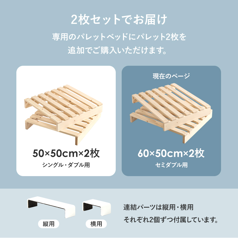 すのこベッド 専用 パレットベッド おしゃれ 追加 2枚 拡張 分割式 パレット 幅60cm プランタースタンド 天然木 単品 WB-7720SD2 q6619sd2