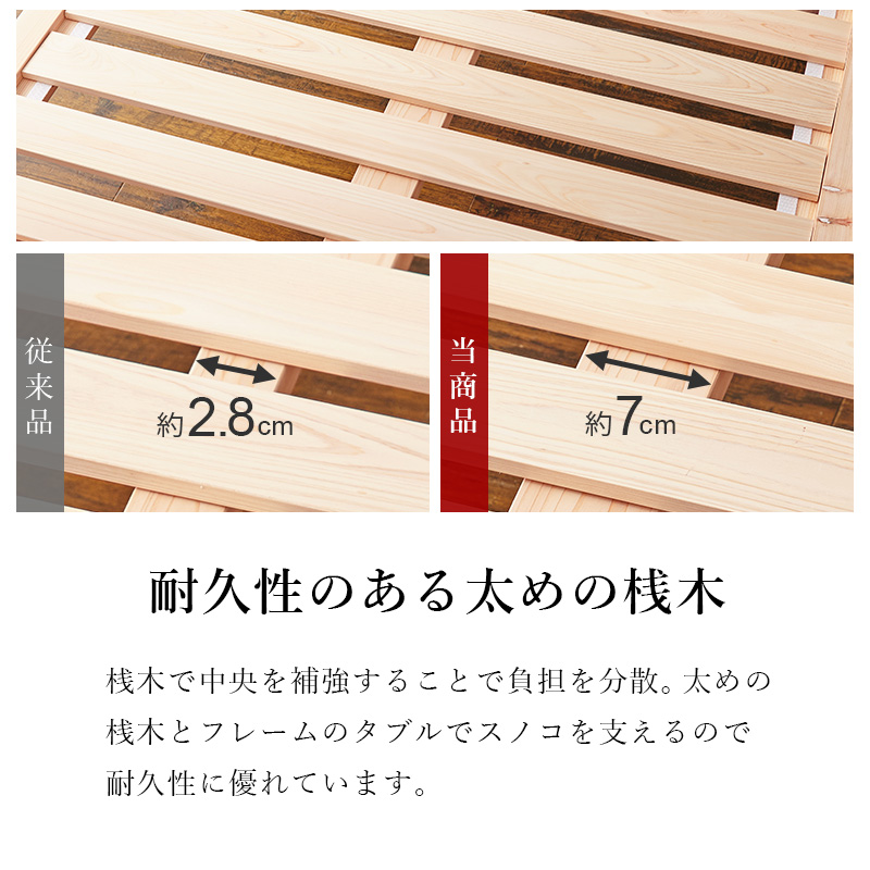 ベッドフレーム 檜 すのこベッド ひのき ベッド シングル スノコ すのこ 国産 ロング 敷布団対応 高さ調節 ローベッド 頑丈 天然木 木製 一人暮らし WB-7721S q6610