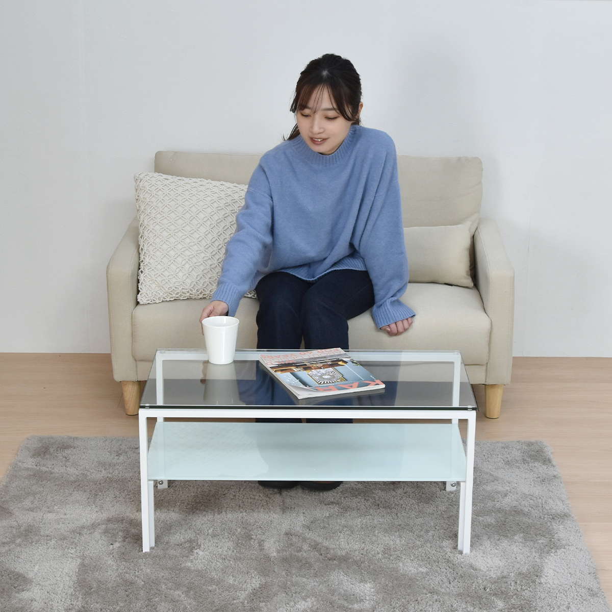 センターテーブル ガラステーブル ローテーブル 強化ガラス 75×40 天板 棚板 デザイン ガラスセンターテーブル Arca おしゃれ シンプル ONTB0293