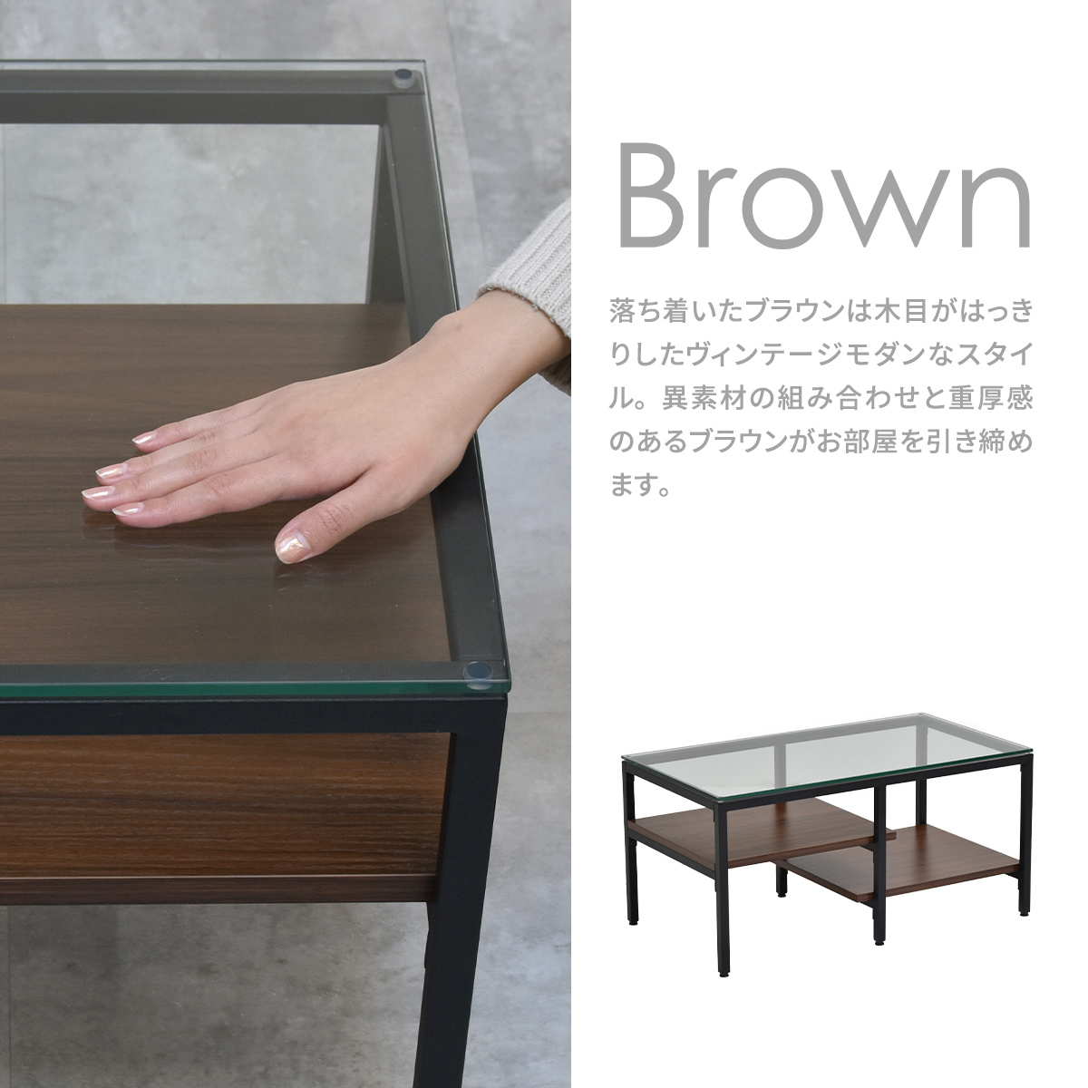 センターテーブル ガラスセンターテーブル Exie 80×44.5cm ローテーブル ガラステーブル 棚付 デザイン 収納 リモコン 雑誌 ガラス天板 棚板2枚 ONTB0294