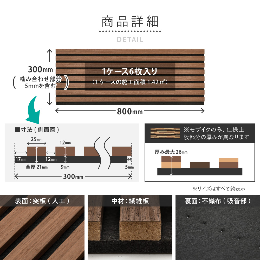 吸音パネル 吸音材 賃貸 DIY 壁 装飾 6枚セット 繰り返し使える 木材 おしゃれ かわいい インテリア 吸音ボード 騒音対策 IPANELLA イパネッラ 270611000x