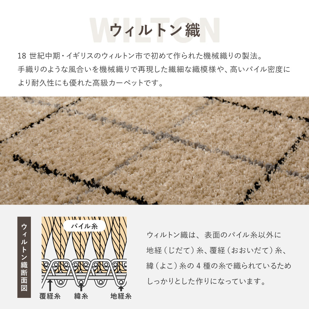ラグ マット カーペット 約3畳 約200×250cm ホットカーペットカバー ウィルトン織り 北欧 ナチュラル シンプル 絨毯 厚手 おしゃれ リシャド/クロア/ケユラ 270621302x