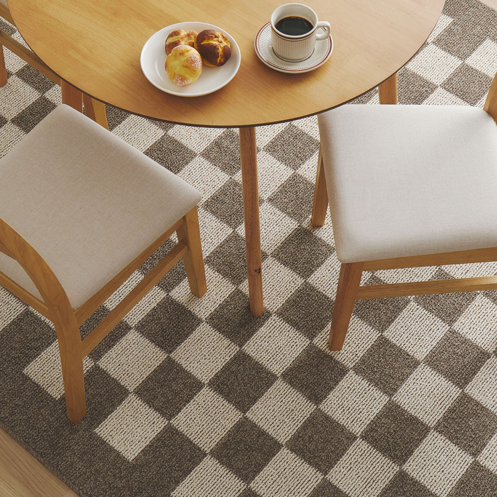 ダイニングラグ ダイニングマット ラグマット ラグ カーペット 約6畳弱 約240×330cm 日本製 防ダニ 抗菌 防臭 撥水 防汚 モダン 市松柄 モニカ 350127702x