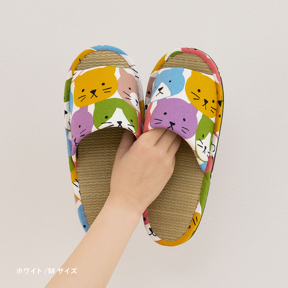 スリッパ い草 いぐさ イグサ 畳 たたみ 室内 28〜30cmまで対応 国産 日本製 猫 ねこ ユニセックス ルームシューズ ギフト ハピネコ LLサイズ 81972302x