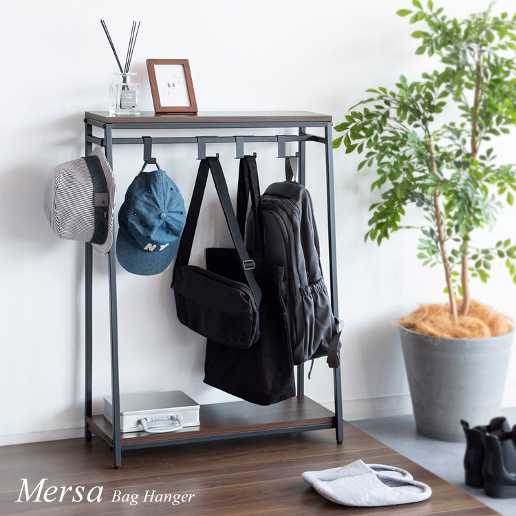棚付きバッグハンガー Mersa メルサ カバン掛け カバン収納 鞄ラック おしゃれ バッグ収納 フック 鞄置き マルチラック 帽子 ランドセル 玄関ラック BHG-610