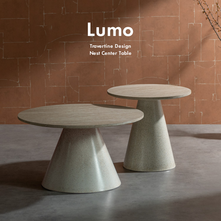 センターテーブル ネストテーブル Lumo ルモ リビングテーブル 2個セット 入れ子テーブル ラウンドテーブル ローテーブル 高級感 トラバーチン柄 NCT-T7050