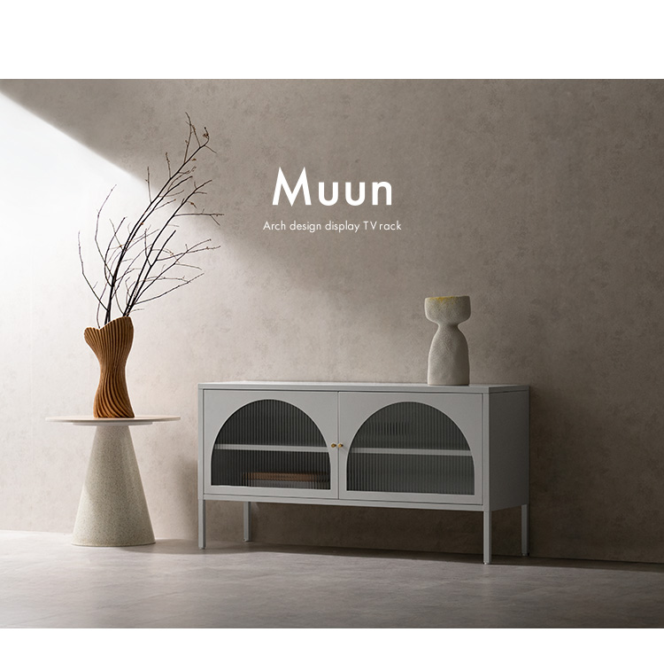 テレビ台 Muun ムーン ミドルボード ローボード チェスト キャビネット 韓国風 北欧風 くすみカラー おしゃれ収納 スチール ガラス扉 おしゃれ TV-1150