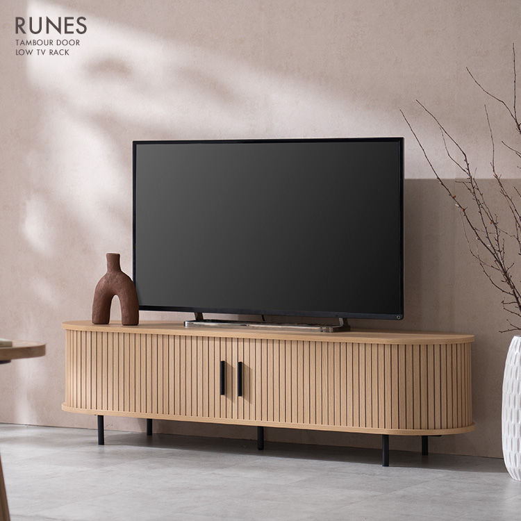 テレビ台 RUNES ルネス スライド ジャバラ 蛇腹扉 タンブールドア TVボードチェスト キャビネット 北欧風 ナチュラル おしゃれ TVJ-1400