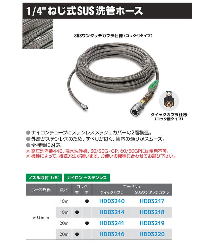 販売実績No.1 Asada アサダ 4ねじ式SUS洗管ホース20mSUSワンタッチ