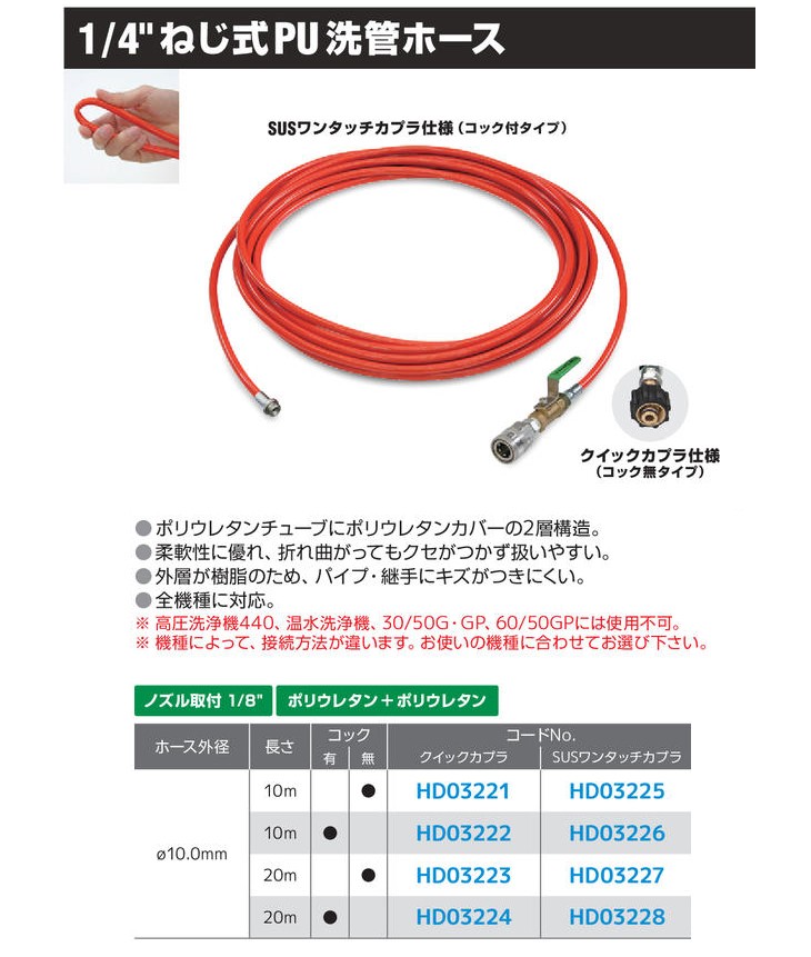 高額売筋】 NEXT Asada アサダ 1 4ねじ式PU洗管ホース20mクイック